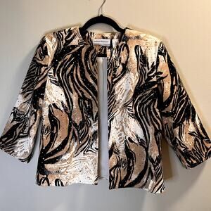 Alfred Dunner Women's Gold Sequins Embellished Jacket Size 6P Animal Print